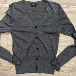 Pink Tartan Gray Merino Wool Button-Up Women's Sweater Small